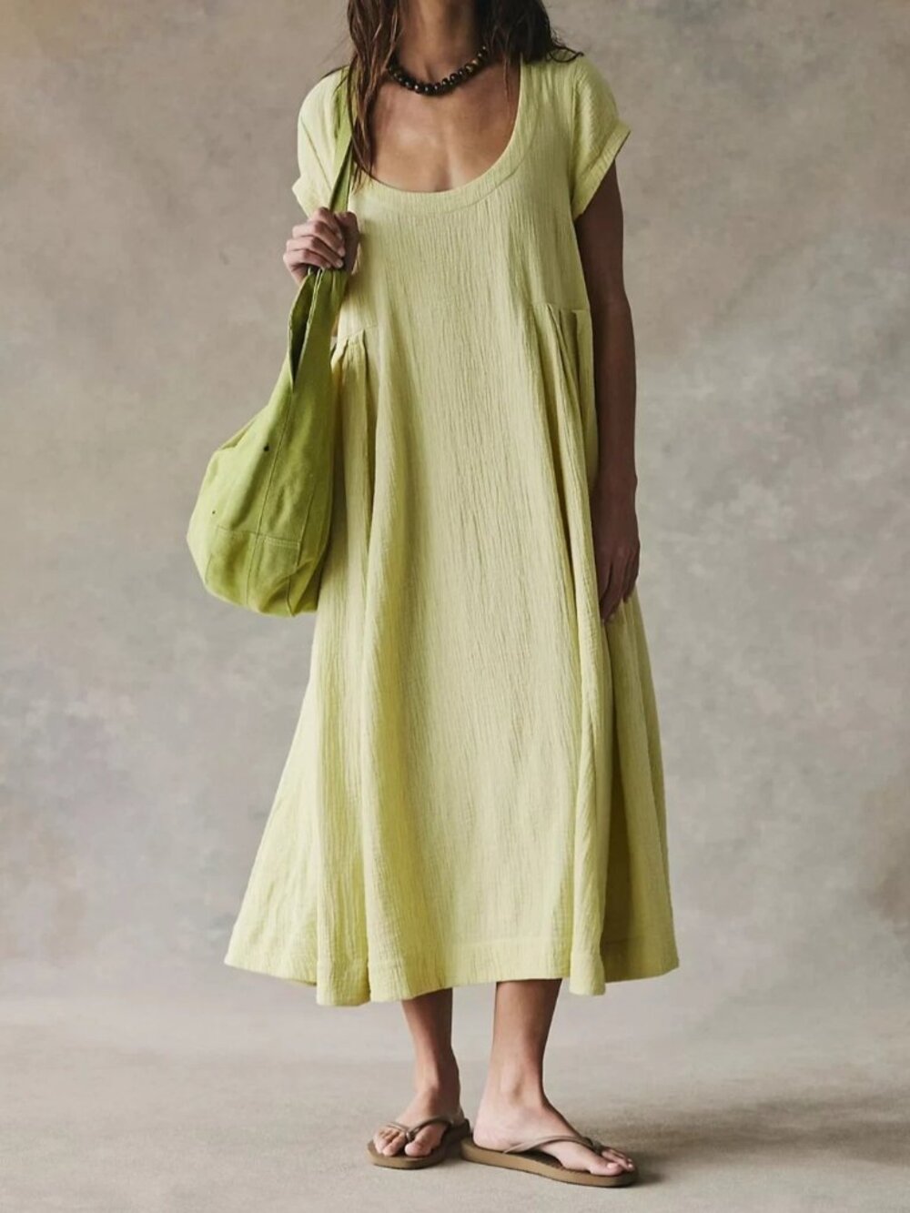 Free People Free Est Blaine Midi Dress Scoop Neck Cap Sleeves Cotton S 290390